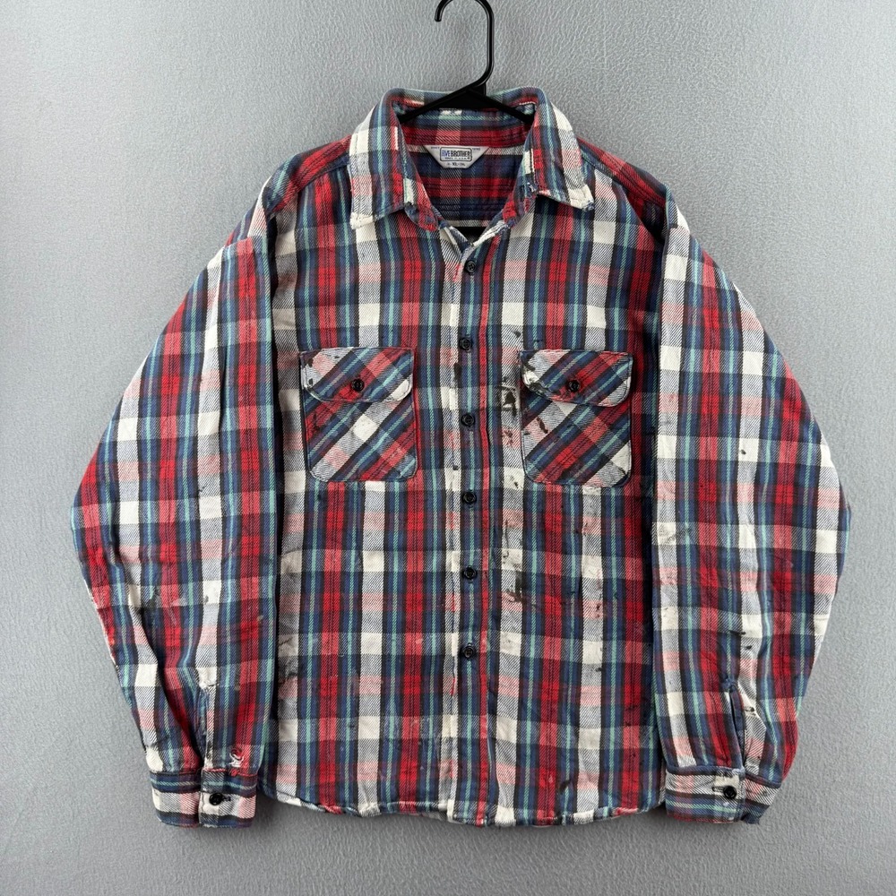 Vintage Five Brother Flannel Shirt Mens XL Cotton Button Up Made in USA Painter